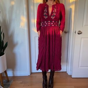 Raspberry Red Free People Long Sleeve Dress